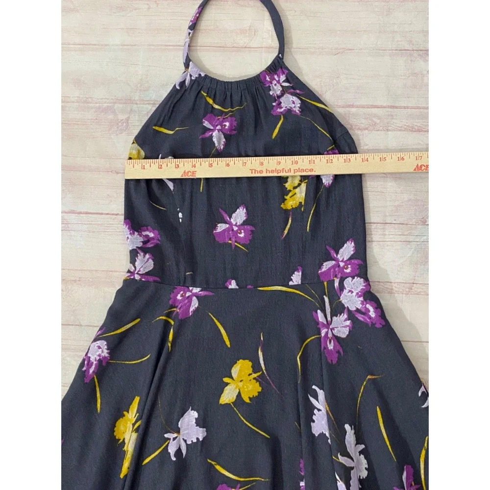 Free People Halter Swing Dress size 6 Gray Viscose Floral purple yellow - Picture 7 of 12
